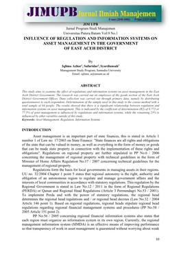 Influence of Regulation and Information Systems on Asset Management in the Government of East Aceh District