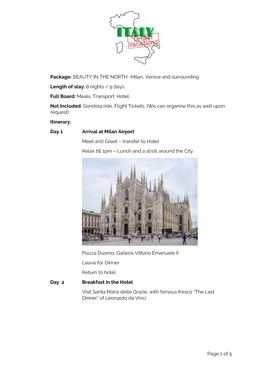 Page 1 of 5 Package: BEAUTY in the NORTH -Milan, Venice And