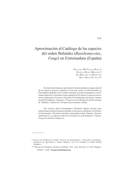 Aproximación Al Catálogo De Las Especies Del Orden Boletales (Basidiomycetes, Fungi) En Extremadura (España)