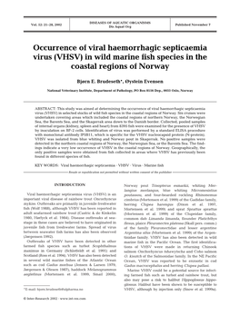 (VHSV) in Wild Marine Fish Species in the Coastal Regions of Norway