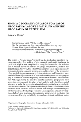 Labor's Spatial Fix and Thegeography of Capitalism