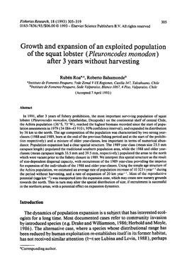 Growth and Expansion of an Exploited Population of the Squat Lobster (Pleuroncodes Monodon) After 3 Years Without Harvesting