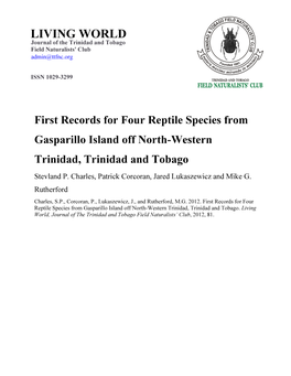 First Records for Four Reptile Species from Gasparillo Island Off North-Western Trinidad, Trinidad and Tobago Stevland P