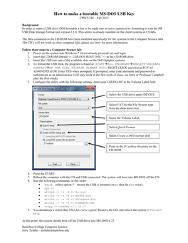 How to Make a Bootable MS-DOS USB Key CPSCI-240 – Fall 2012