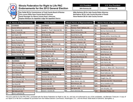 Illinois Federation for Right to Life PAC Endorsements for the 2012