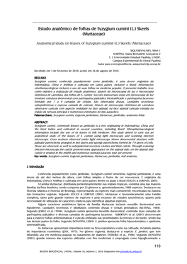 Estudo Anatômico De Folhas De Syzygium Cumini (L.) Skeels (Myrtaceae)