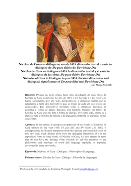 Nicolau De Cusa Em Diálogo No Ano De 1453: Dimensão Teatral E
