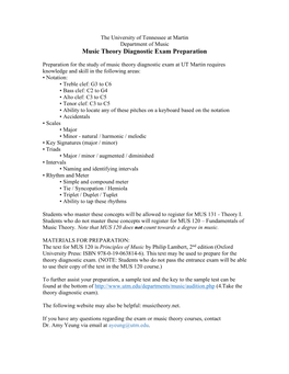 Music Theory Diagnostic Exam Preparation Materials