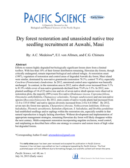 Dry Forest Restoration and Unassisted Native Tree Seedling Recruitment at Auwahi, Maui