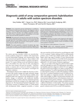 Diagnostic Yield of Array Comparative Genomic Hybridization in Adults with Autism Spectrum Disorders