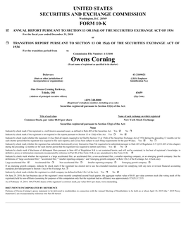 Owens Corning (Exact Name of Registrant As Specified in Its Charter)