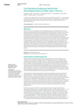 Can Nutritional Adequacy Help Evade Neurodegeneration in Older Age? a Review