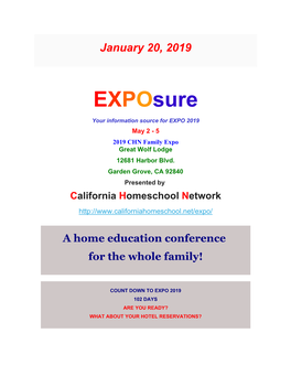Exposure Your Information Source for EXPO 2019 May 2 - 5 2019 CHN Family Expo Great Wolf Lodge 12681 Harbor Blvd