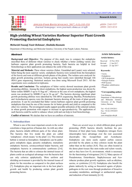 High-Yielding Wheat Varieties Harbour Superior Plant Growth Promoting-Bacterial Endophytes