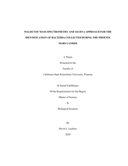 Maldi-Tof Mass Spectrometry and 16S Rna Approach for The