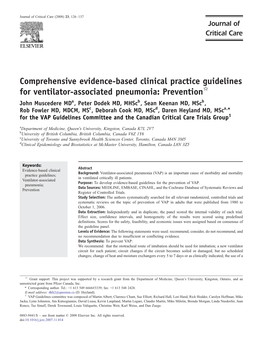 Comprehensive Evidence-Based Clinical Practice Guidelines For