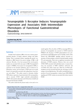 Neuropeptide S Receptor Induces Neuropeptide Expression and Associates with Intermediate Phenotypes of Functional Gastrointestin