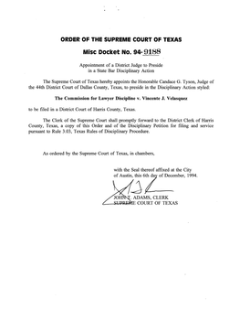 ORDER of the SUPREME COURT of TEXAS Misc Docket No. 94- 9188