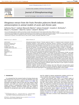 Oleaginous Extract from the Fruits Pterodon Pubescens Benth Induces Antinociception in Animal Models of Acute and Chronic Pain