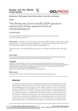 The UN Security Council and EU CSDP Operations: Exploring EU Military Operations from an Outside Perspective