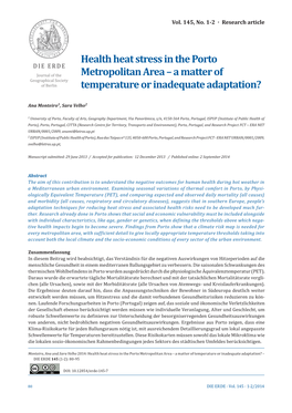 Health Heat Stress in the Porto Metropolitan Area – a Matter of Temperature Or ­Inadequate ­Adaptation? – DIE ERDE 145 (1-2): 80-95