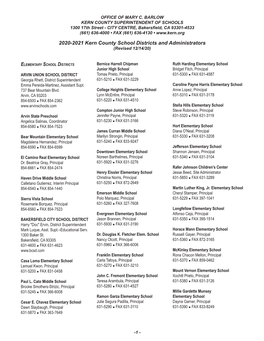 2020-2021 Kern County School Districts and Administrators (Revised 12/14/20)