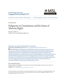 Religiosity in Constitutions and the Status of Minority Rights Brandy G