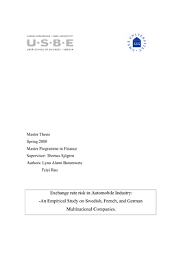 Exchange Rate Risk in Automobile Industry: -An Empirical Study on Swedish, French, and German Multinational Companies