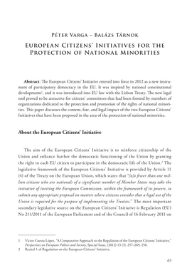 European Citizens' Initiatives for the Protection of National Minorities