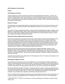 REL 223 Module 5 Lecture Notes Taoism the Emergence of Taoism