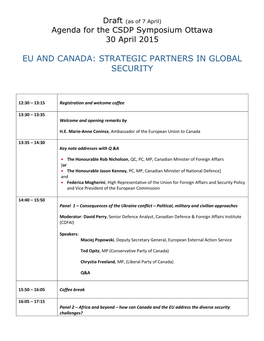 Eu and Canada: Strategic Partners in Global Security