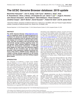 The UCSC Genome Browser Database: 2019 Update Maximilian Haeussler1,*, Ann S