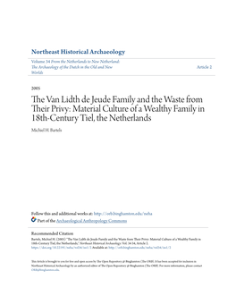 The Van Lidth De Jeude Family and the Waste from Their Privy: Material Culture of a Wealthy Family in 18Th-Century Tiel, the Netherlands