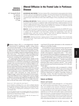 Altered Diffusion in the Frontal Lobe in Parkinson Disease