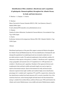 Identification of Illex Coindetii, I