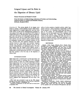 Lingual Lipase and Its Role in the Digestion of Dietary Lipid