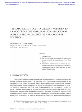 El Caso Bildu»: Continuidad Y Ruptura En La Doctrina Del Tribunal Constitucional Sobre La Ilegalización De Formaciones Políticas