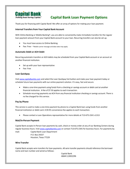 Capital Bank Loan Payment Options