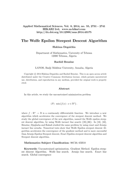 The Wolfe Epsilon Steepest Descent Algorithm