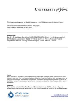 Social Assistance in OECD Countries: Synthesis Report