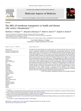 The Abcs of Membrane Transporters in Health and Disease (SLC Series): Introduction Q,Qq ⇑ Matthias A