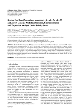 Spotted Sea Bass (Lateolabrax Maculatus) Cftr, Nkcc1a, Nkcc1b and Nkcc2: Genome-Wide Identification, Characterization and Expression Analysis Under Salinity Stress