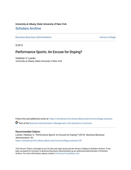 Performance Sports: an Excuse for Doping?