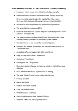 Board Members' Questions to Chief Constable – 6 October 2016 Meeting • Increase in Violent Sexual Crime Linked to Violent