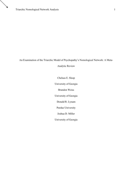 Triarchic Nomological Network Analysis 1 an Examination of the Triarchic Model of Psychopathy's Nomological Network: a Meta- A