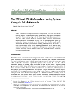 The 2005 and 2009 Referenda on Voting System Change in British Columbia
