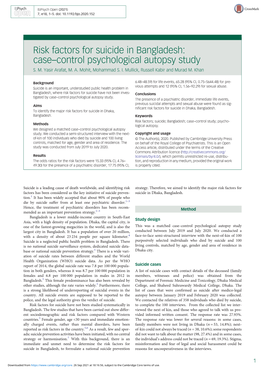 Risk Factors for Suicide in Bangladesh: Case–Control Psychological Autopsy Study S