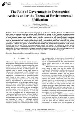 The Role of Government in Destruction Actions Under the Theme of Environmental Utilization