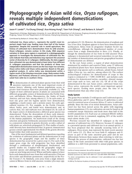 Phylogeography of Asian Wild Rice, Oryza Rufipogon, Reveals Multiple Independent Domestications of Cultivated Rice, Oryza Sativa