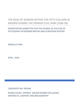 The Role of Women Within the Fifth Column in Madrid During the Spanish Civil War (1936-39)